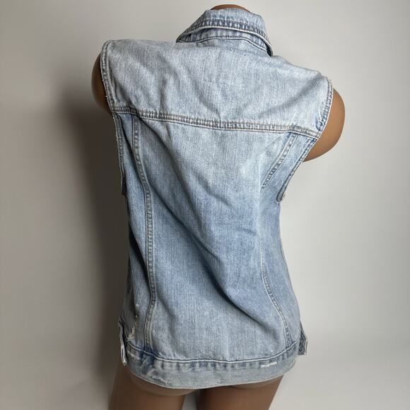 Abercrombie & Fitch Distressed Denim Vest M Vintage Blue Jean Biker Grunge - Picture 8 of 8